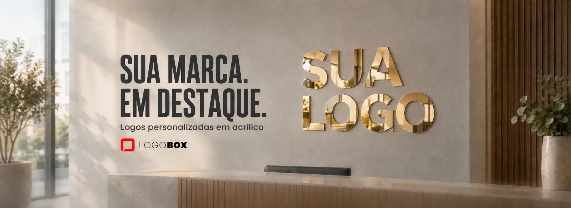 Sua marca. Em destaque. Logos personalizadas em acrílico — LogoBox