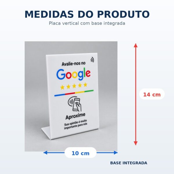 Medidas da placa de avaliação com base: 10 cm de largura por 14 cm de altura
