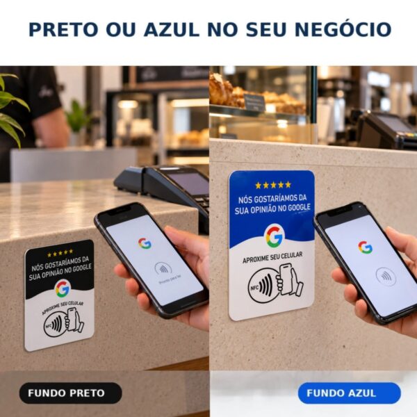 Placa de avaliação do Google: fundo preto ou fundo azul no seu negócio Placa de avaliação do Google: fundo preto ou fundo azul no seu negócio